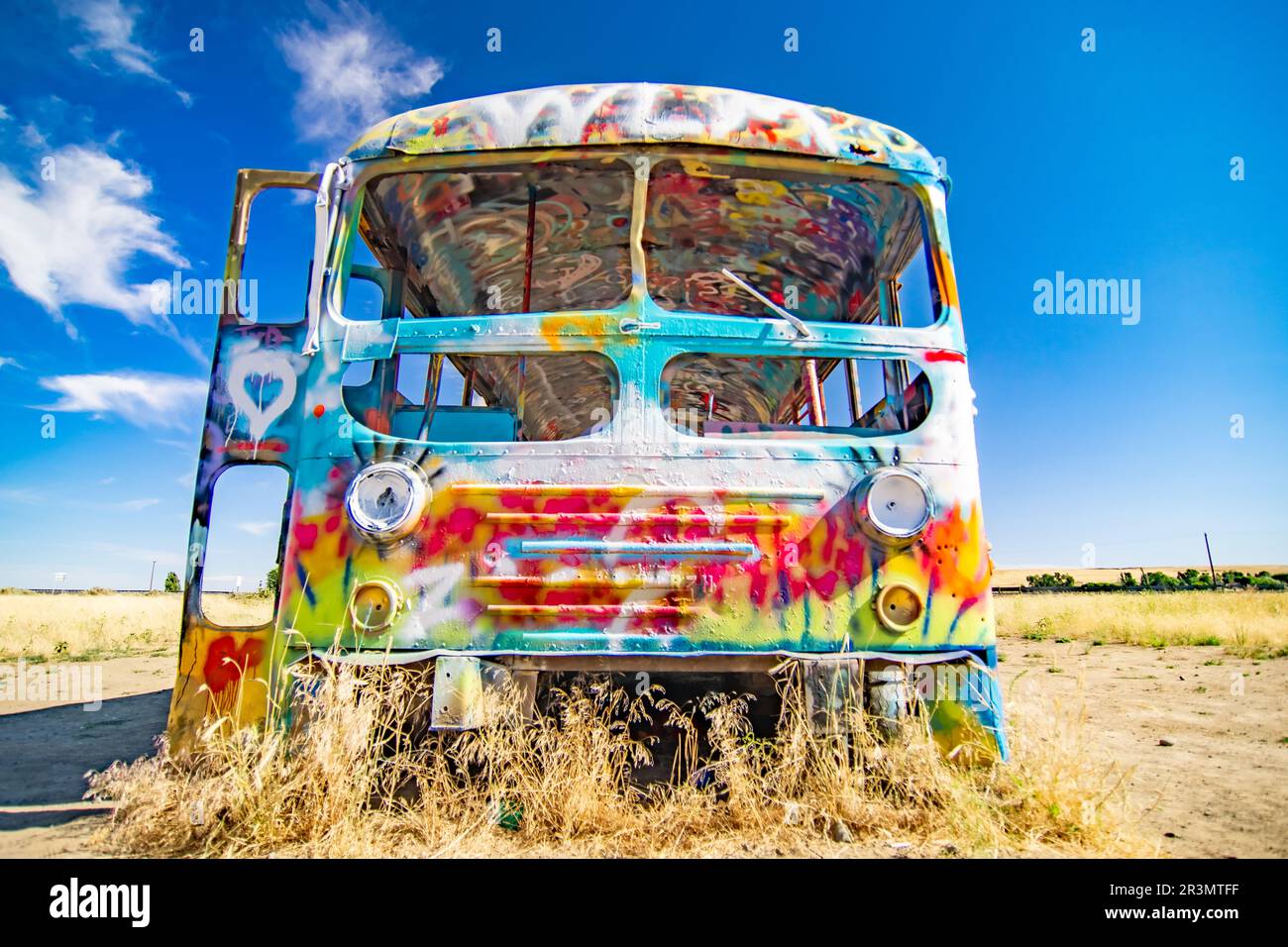 Graffiti coloré sur le bus scolaire à palouse washington Banque D'Images
