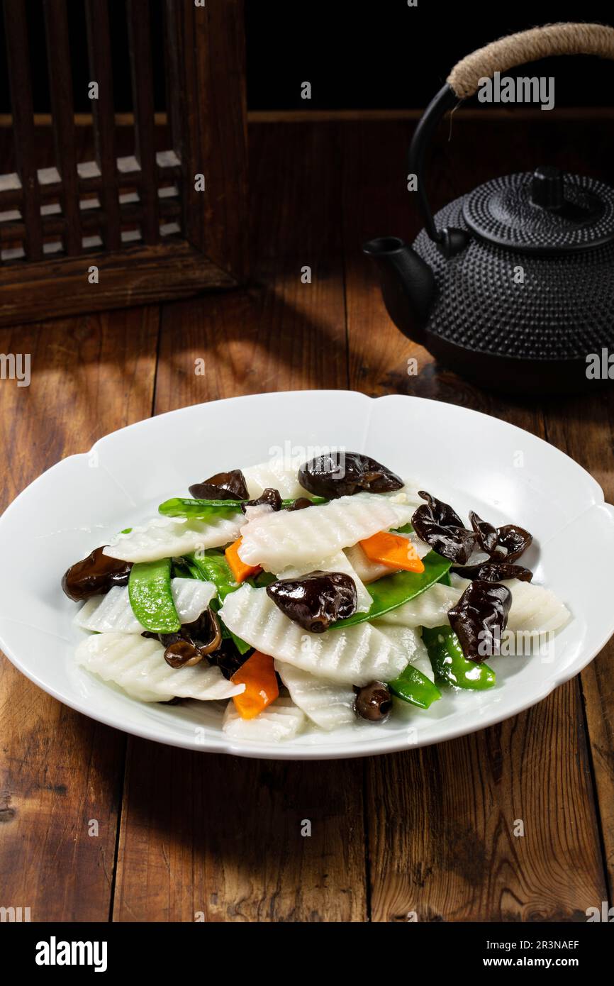 Chinois Yam Stir-frit champignon noir régime de légumes Banque D'Images