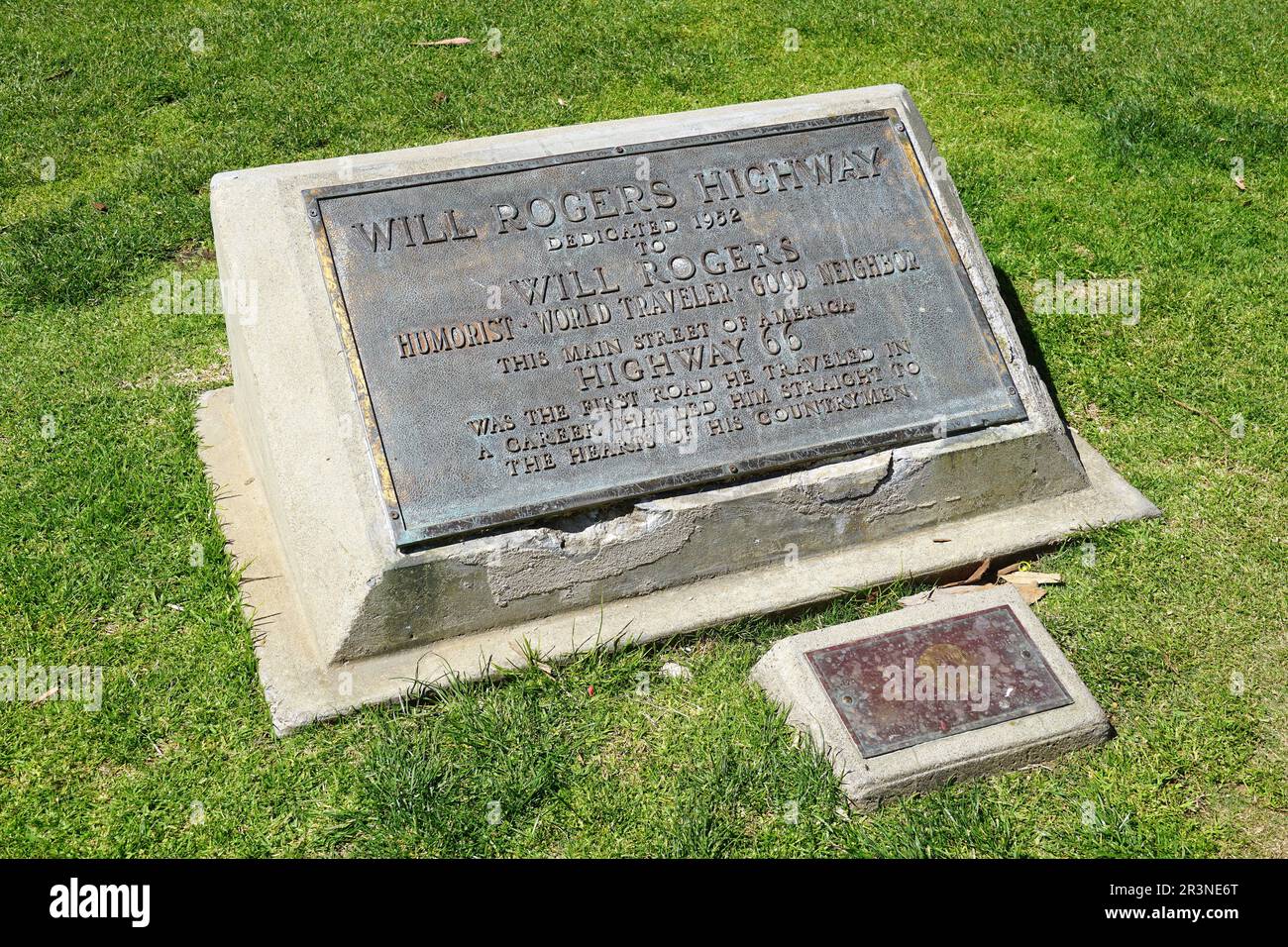 Will Rogers Highway Marker, Palisades Park, Ocean Avenue, Santa Monica, Los Angeles County, Californie, États-Unis, Amérique du Nord Banque D'Images