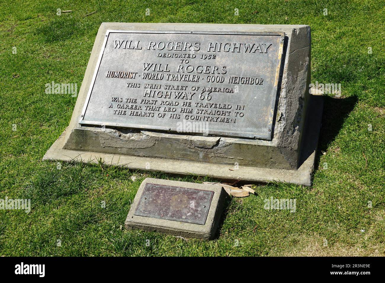 Will Rogers Highway Marker, Palisades Park, Ocean Avenue, Santa Monica, Los Angeles County, Californie, États-Unis, Amérique du Nord Banque D'Images