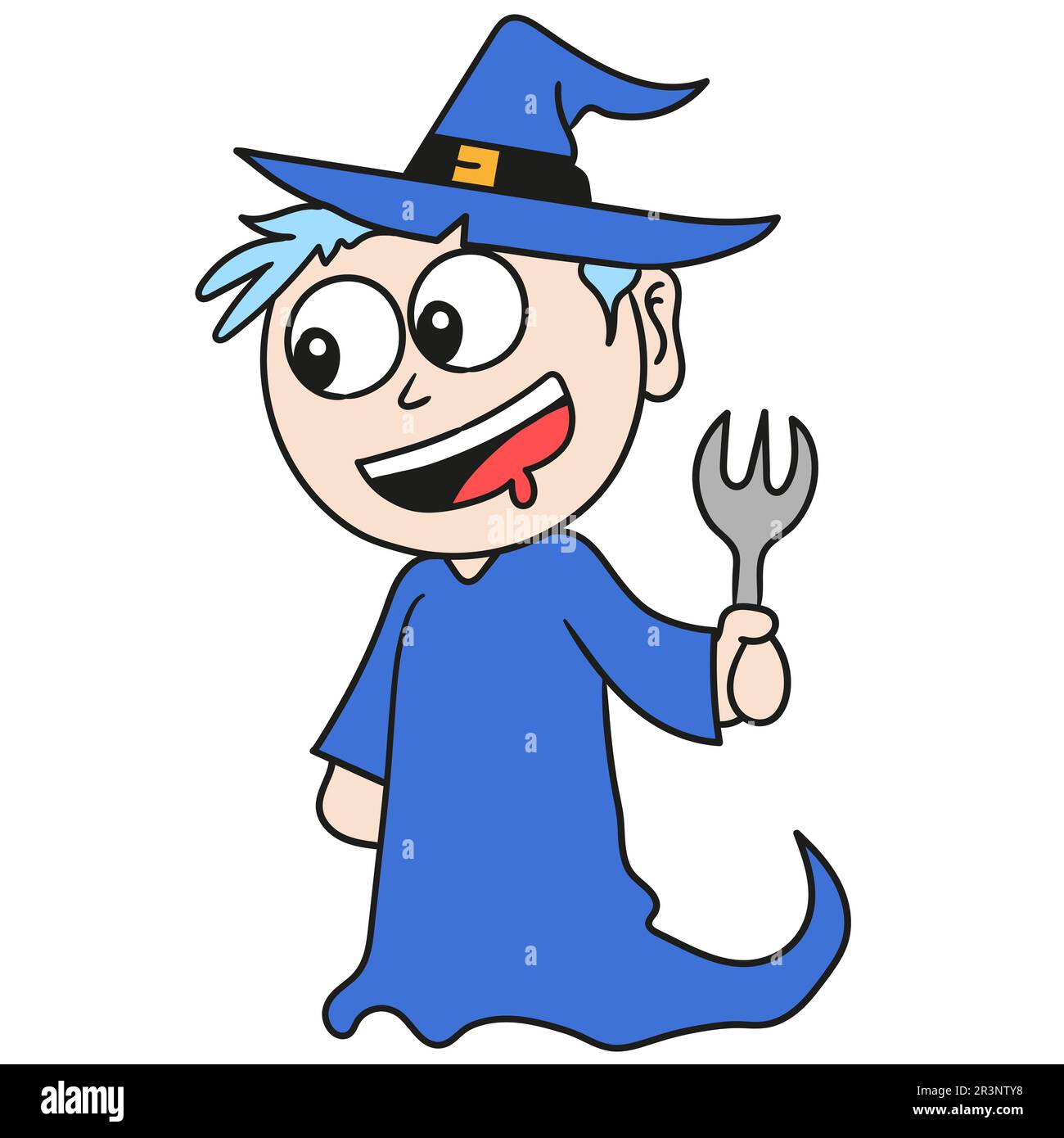 La sorcière apporta une fourchette pour manger. icône doodle Banque D'Images