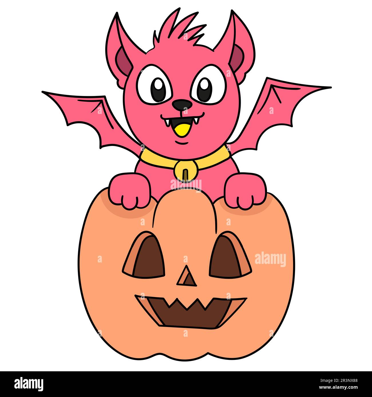 Le petit diable et la citrouille d'halloween ont une fête. icône doodle Banque D'Images
