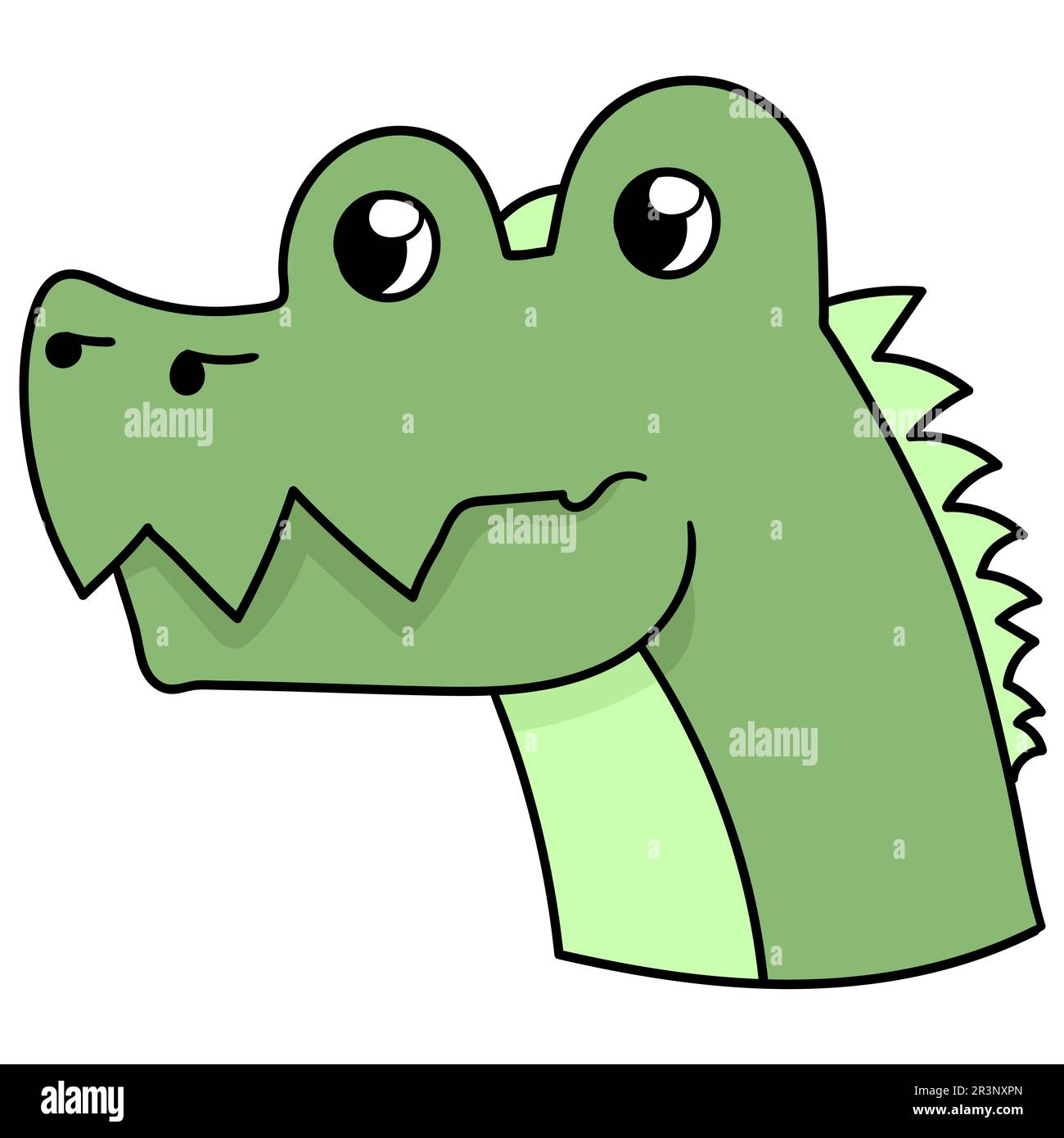 Émoticône vert de tête de dinosaure. icône doodle Banque D'Images