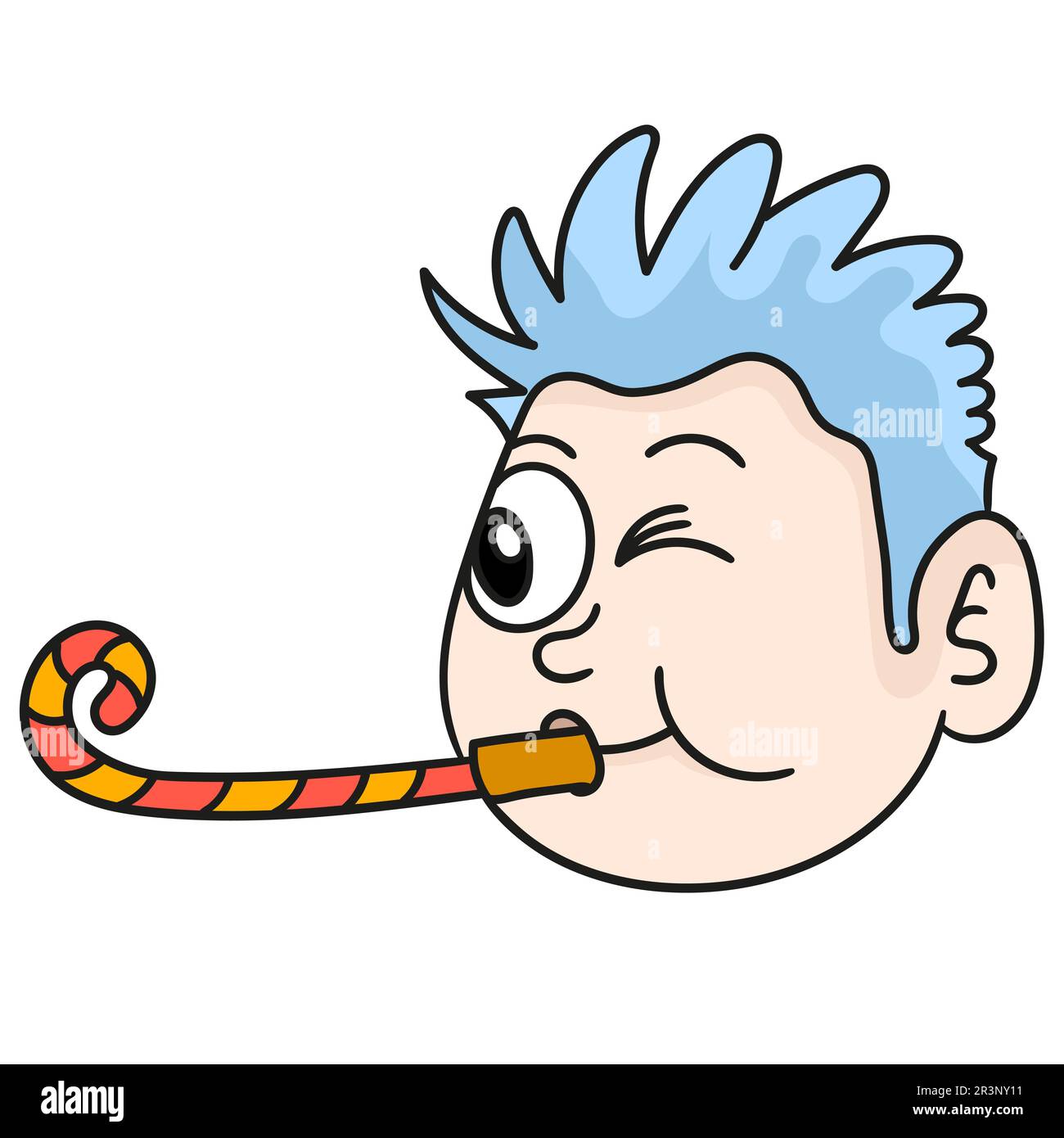 Émoticone d'une tête de garçon célébrant une fête. icône doodle Banque D'Images