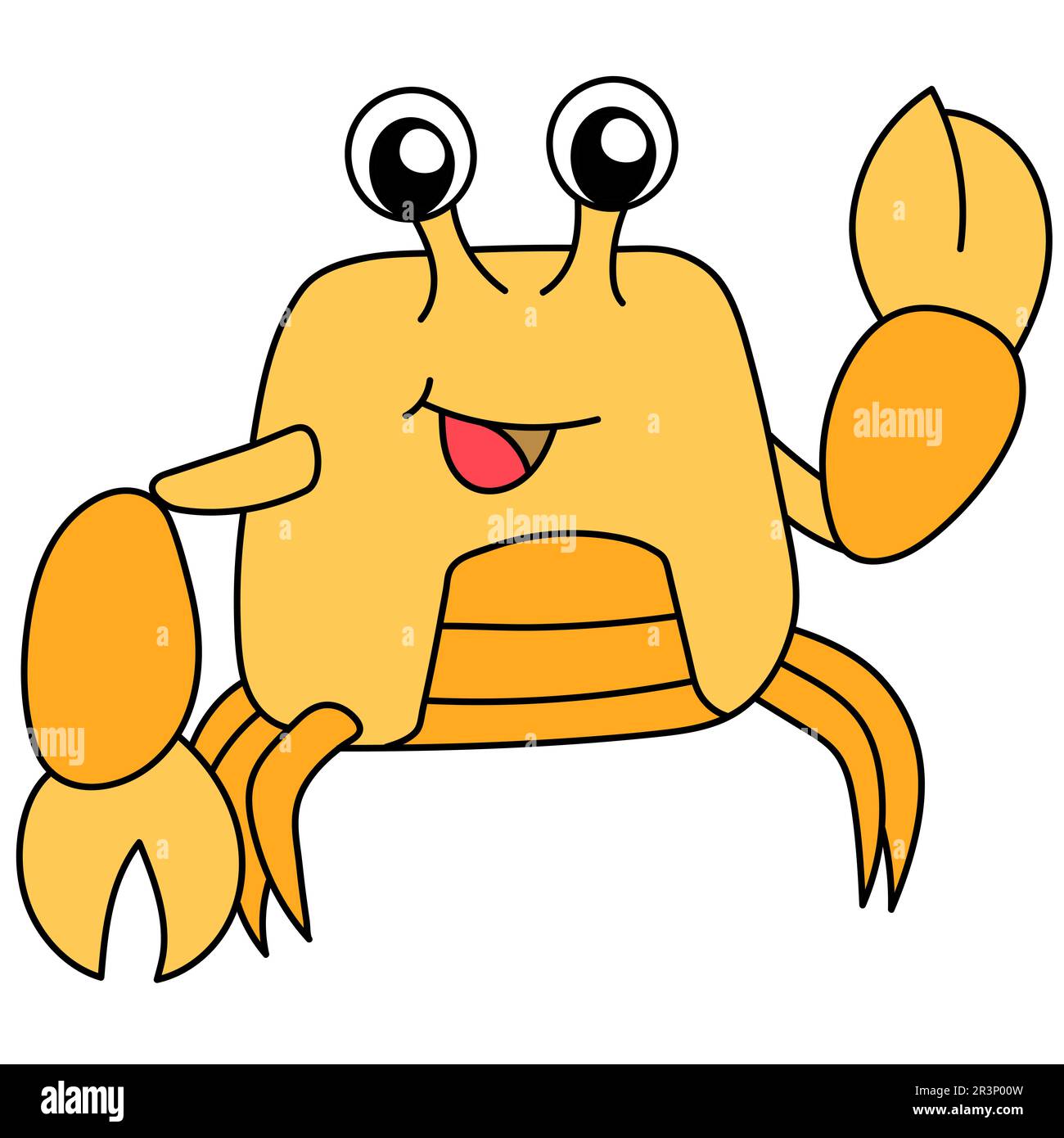 Crabe avec griffes jaunes doodle kawaii. icône doodle Banque D'Images