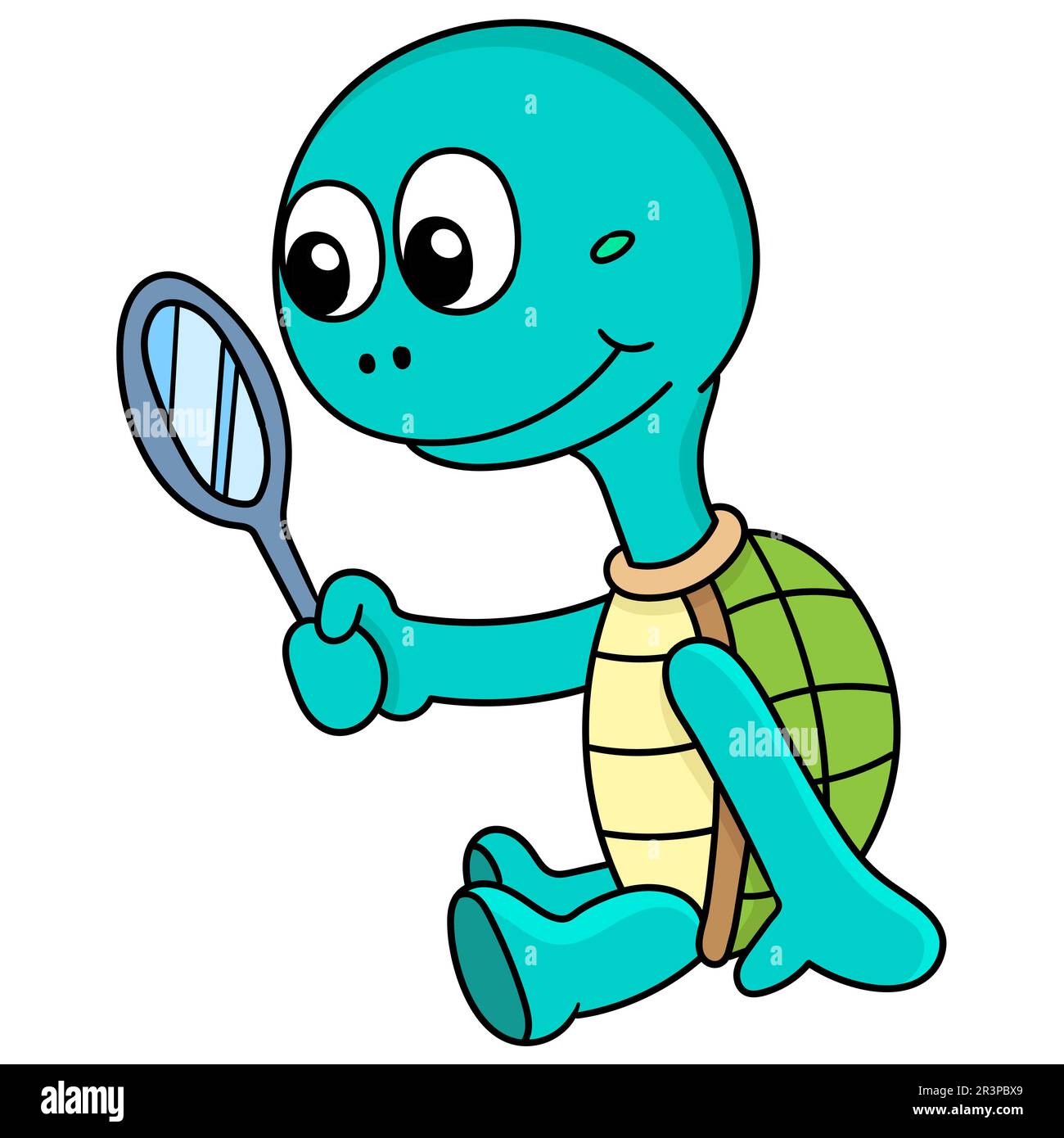 Tortue mignonne dans le miroir, Doodle kawaii. icône doodle Banque D'Images