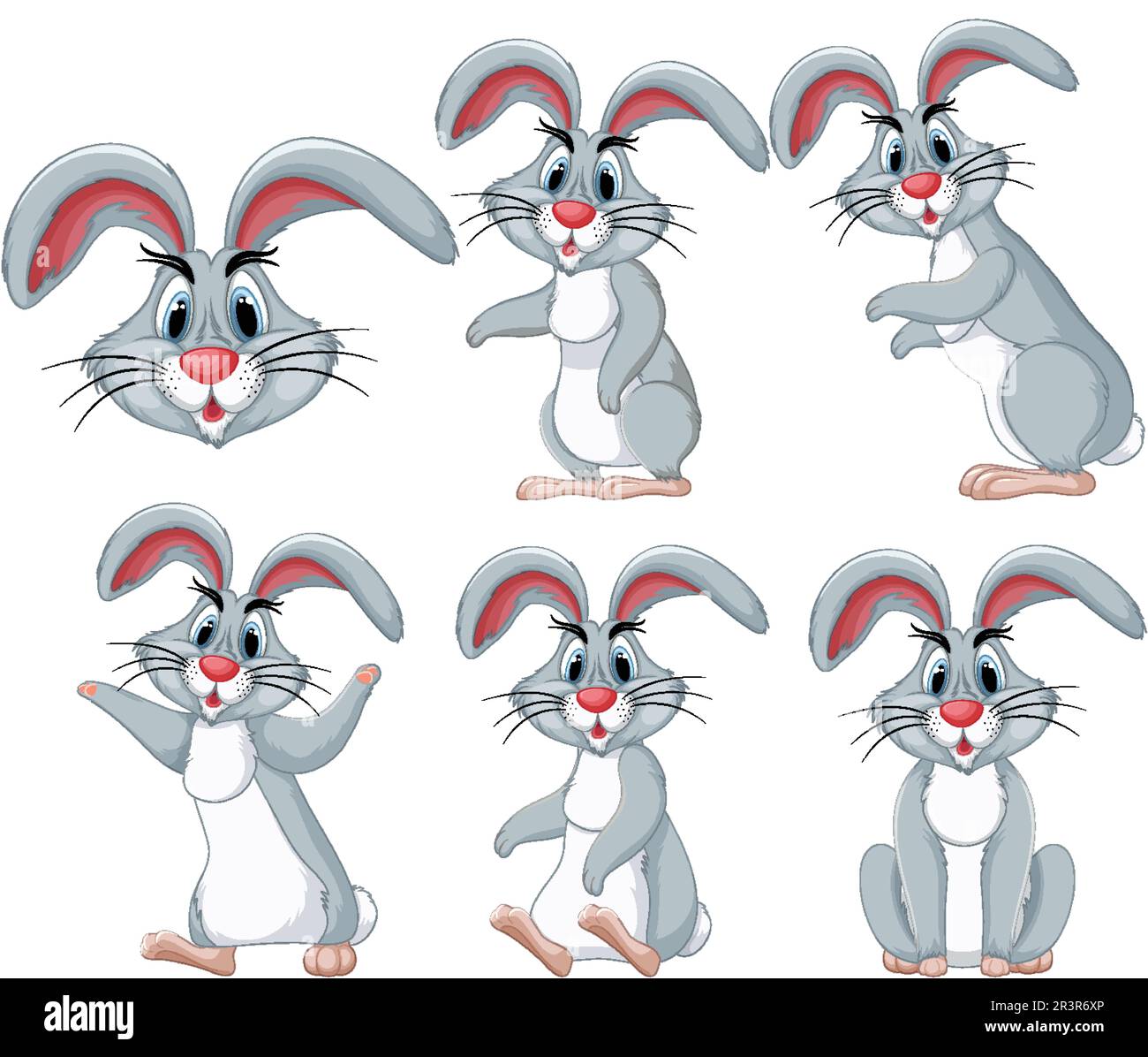 Ensemble de dessin animé de lapin dans une illustration de posture différente Illustration de Vecteur