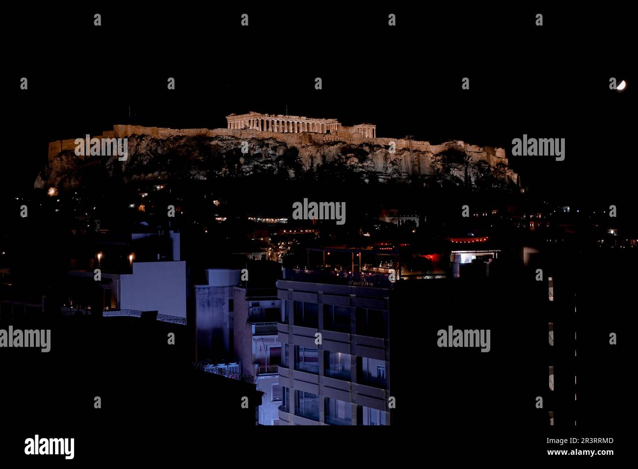 L'Acropole d'Athènes et le Parthénon la nuit - Grèce Banque D'Images