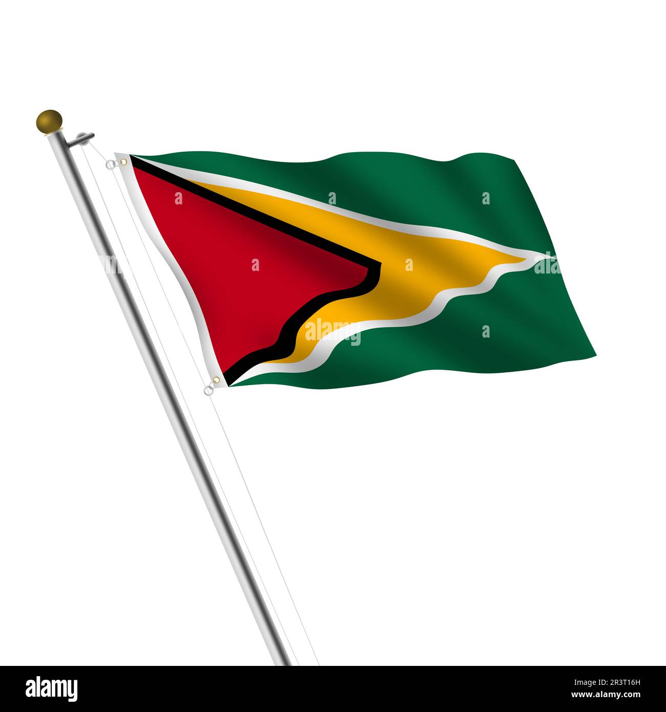 Guyana Flagpole 3D illustration sur blanc avec chemin de coupure Banque D'Images