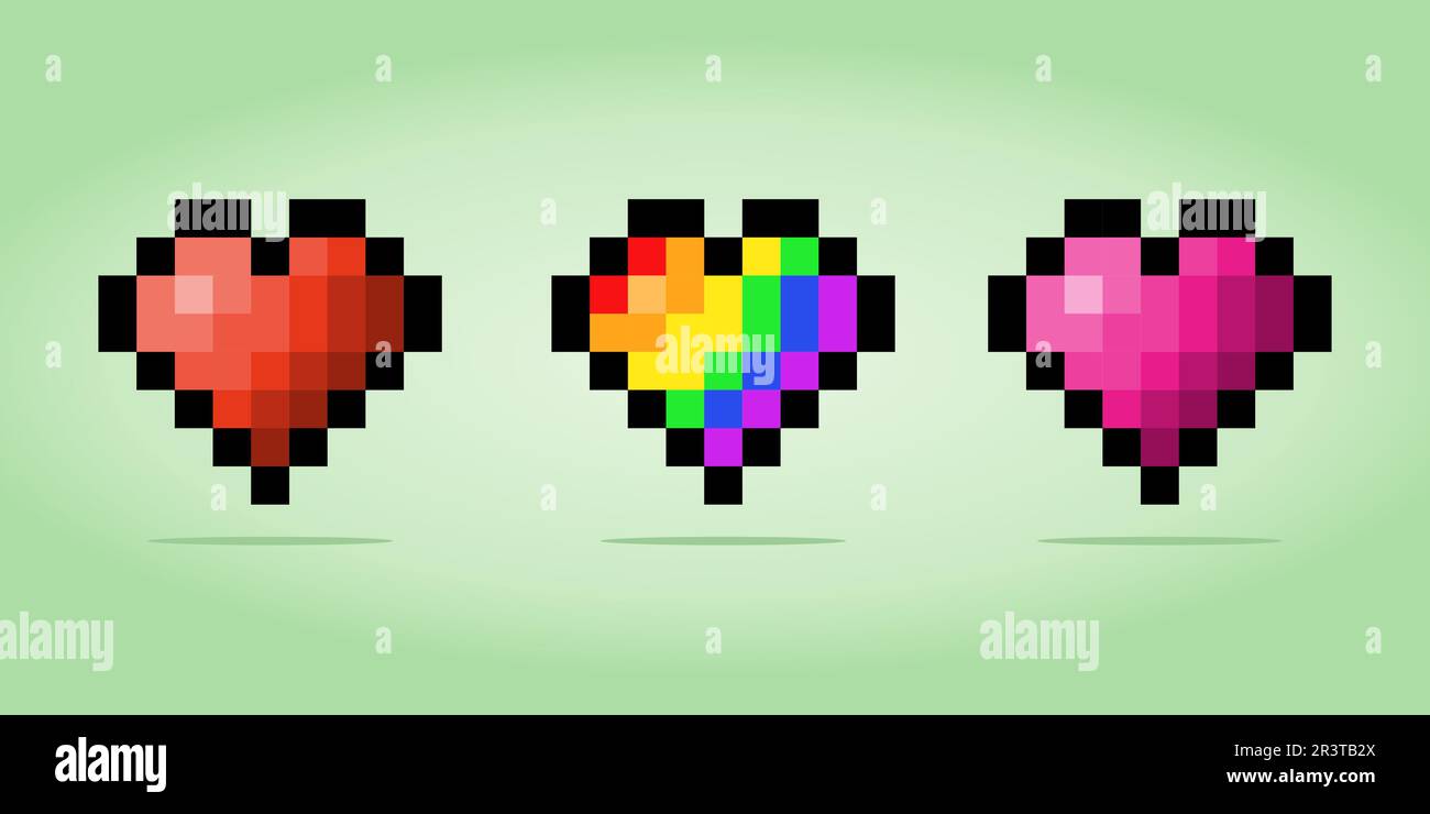 pixels du symbole de cœur 8 bits. Icône d'amour dans les illustrations vectorielles Illustration de Vecteur