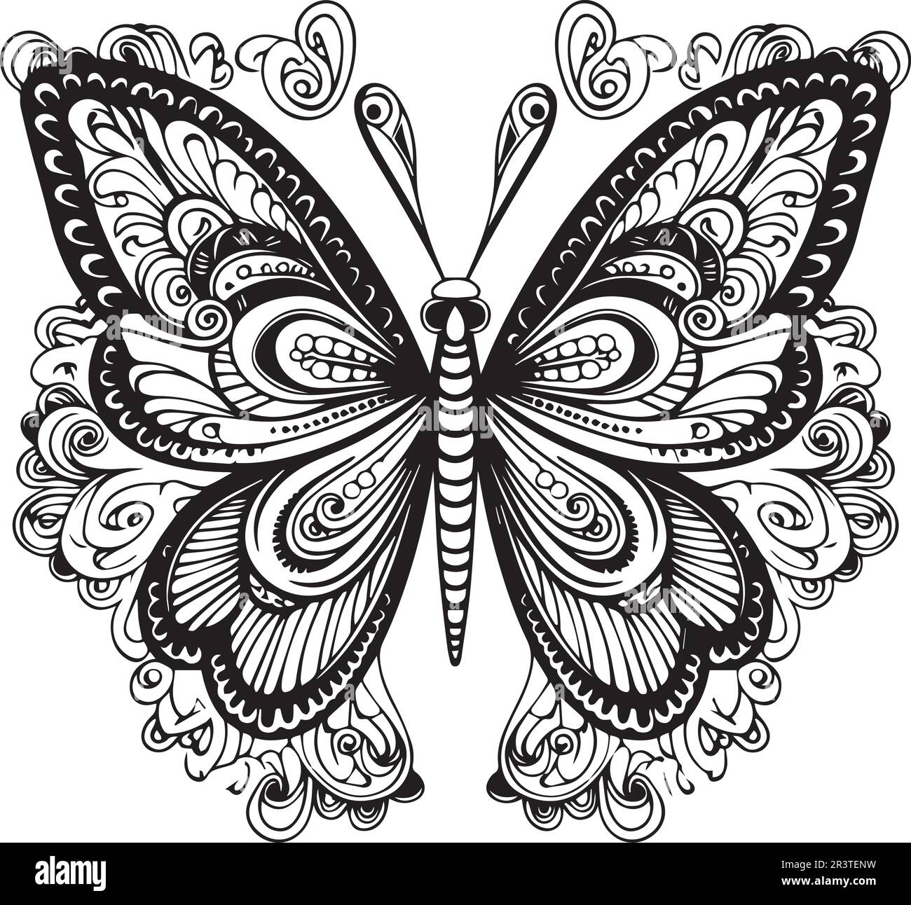 Dessin noir et blanc d'une illustration de vecteur papillon. Illustration de Vecteur