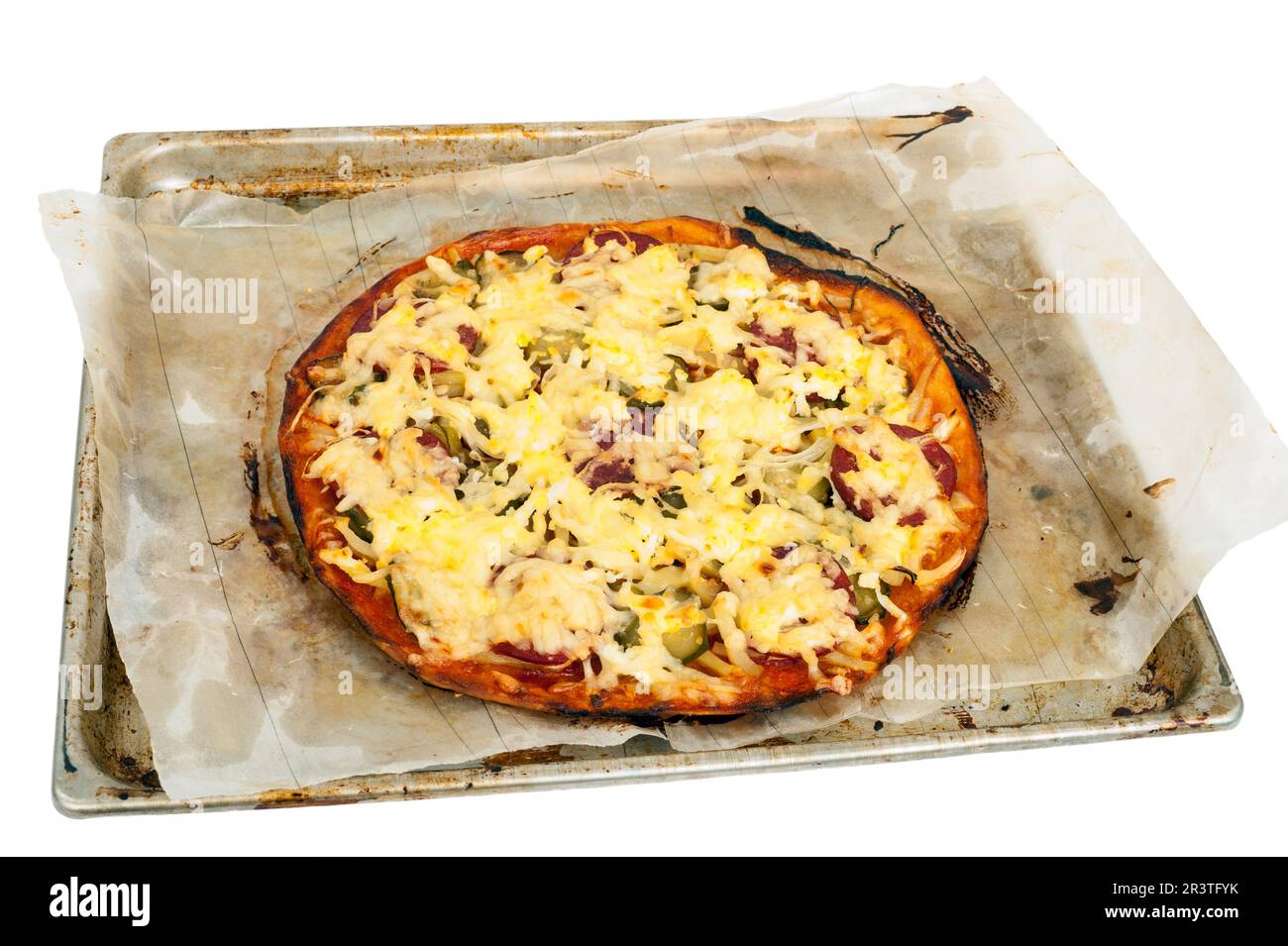 Pizza sur une feuille Banque D'Images