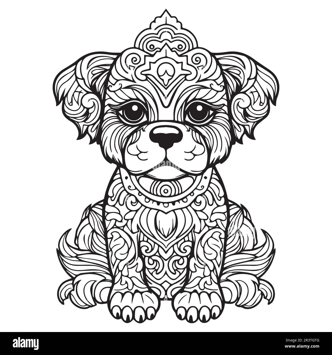 Une page de livre de coloriage d'art de ligne de chien assis pour les adultes. Illustration de Vecteur