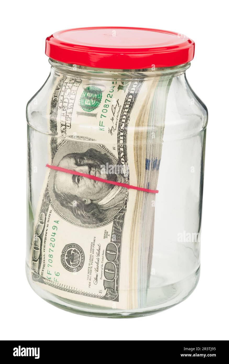 Paquet de dollars dans un pot en verre Banque D'Images