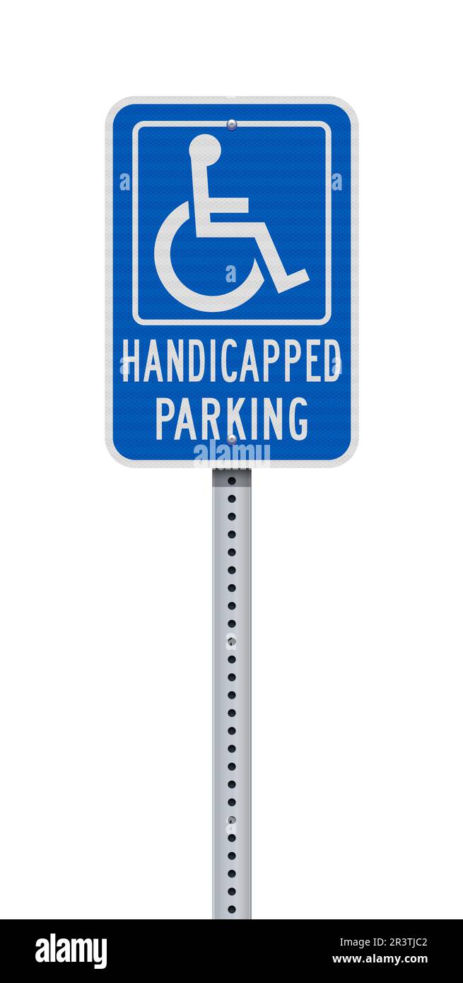 Illustration vectorielle du panneau bleu parking handicapés sur montant métallique Illustration de Vecteur