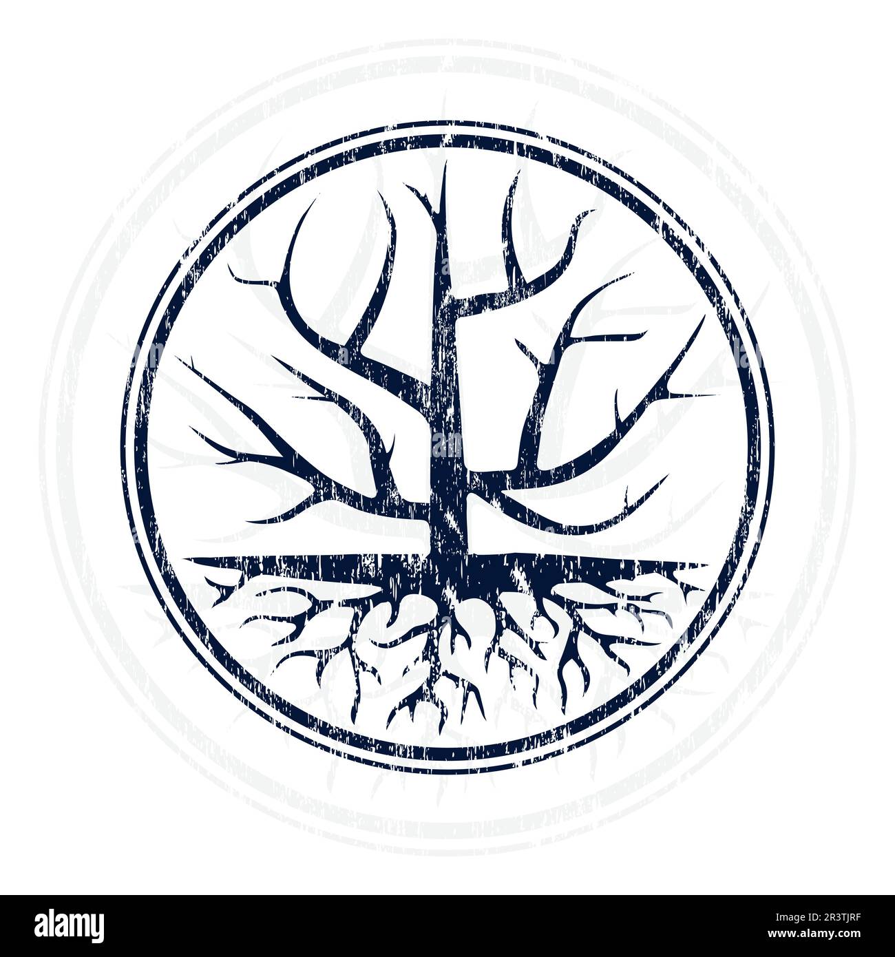 Étiquette abstraite de grunge d'arbre à cercle noir Illustration de Vecteur