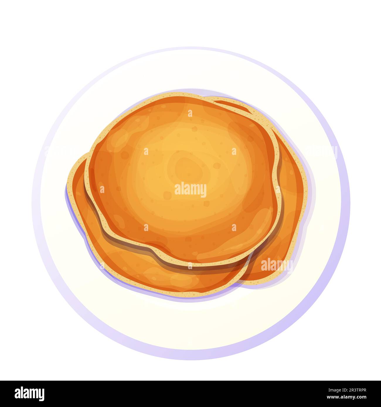 Les crêpes empilent la vue de dessus dans l'assiette dans le style de dessin animé isolé sur fond blanc. Dessert Circle, petit déjeuner. . Illustration vectorielle Illustration de Vecteur