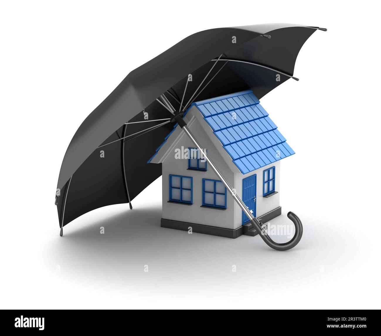 Parapluie noir protégeant la maison Banque D'Images