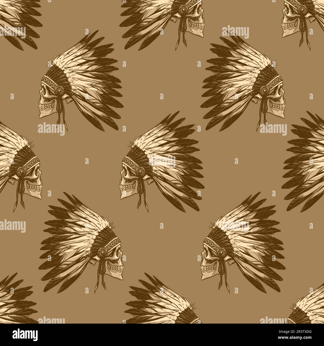 Motif tête de mort monochrome avec headaddress indien en forme de main pour un imprimé et un motif. Clipart vectoriel. Illustration de Vecteur