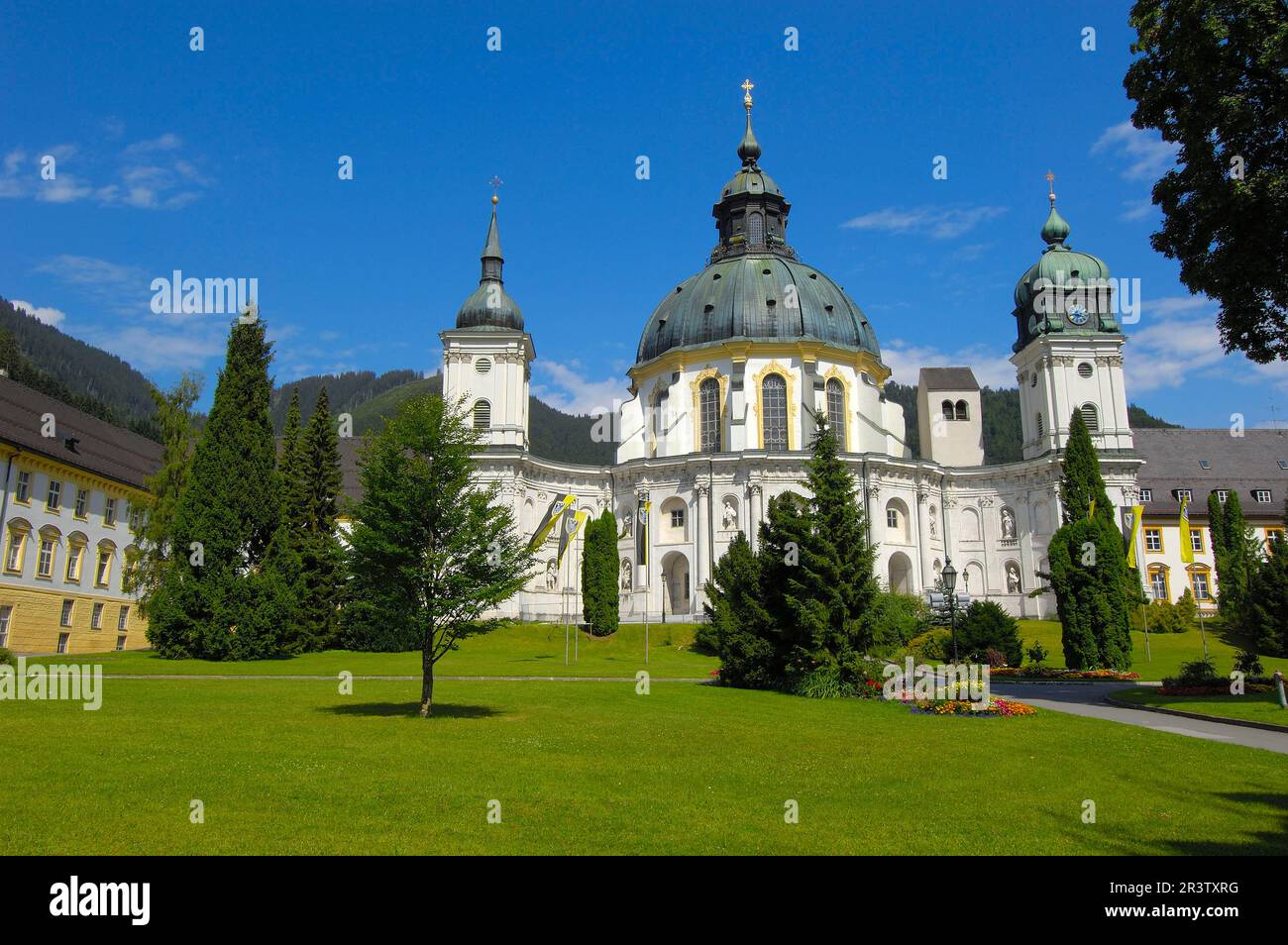 Monastère de l'Ettal, Église du monastère, Cour, Ettal, Garmisch-Partenkirchen, Haute-Bavière, Bavière, Allemagne Banque D'Images