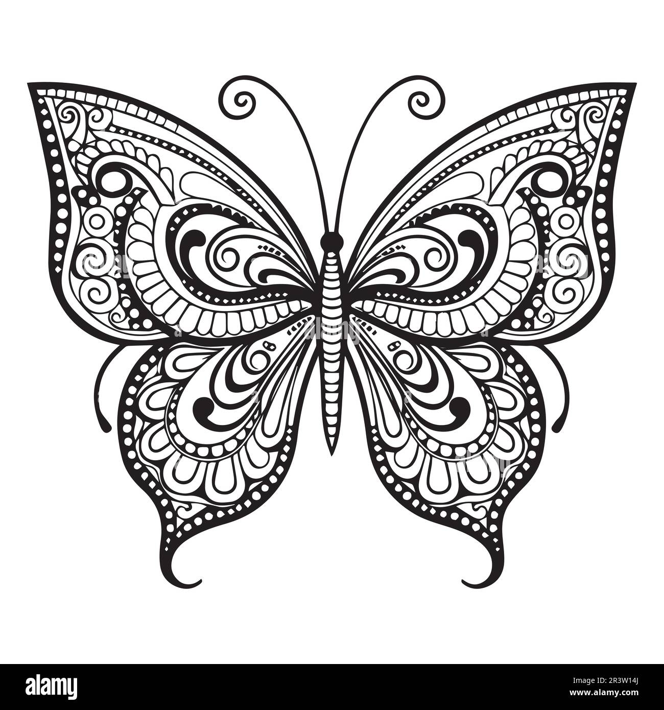 Une page de coloriage artistique en ligne de papillon pour adultes. Illustration de Vecteur