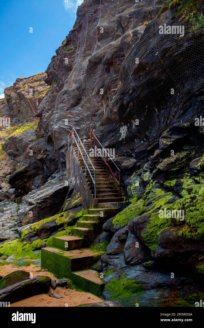 Bedrithan Steps, Newquay, Cornwall, Angleterre, Royaume-Uni Banque D'Images