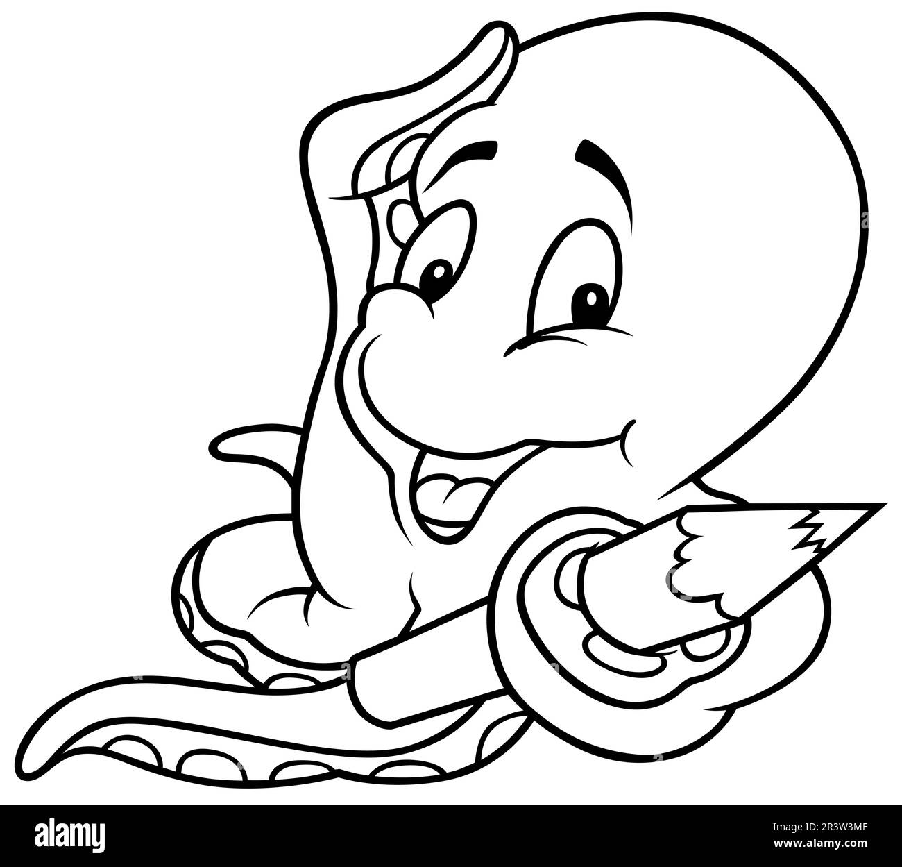 Dessin d'un adorable Octopus avec un crayon dans un tentacule Illustration de Vecteur