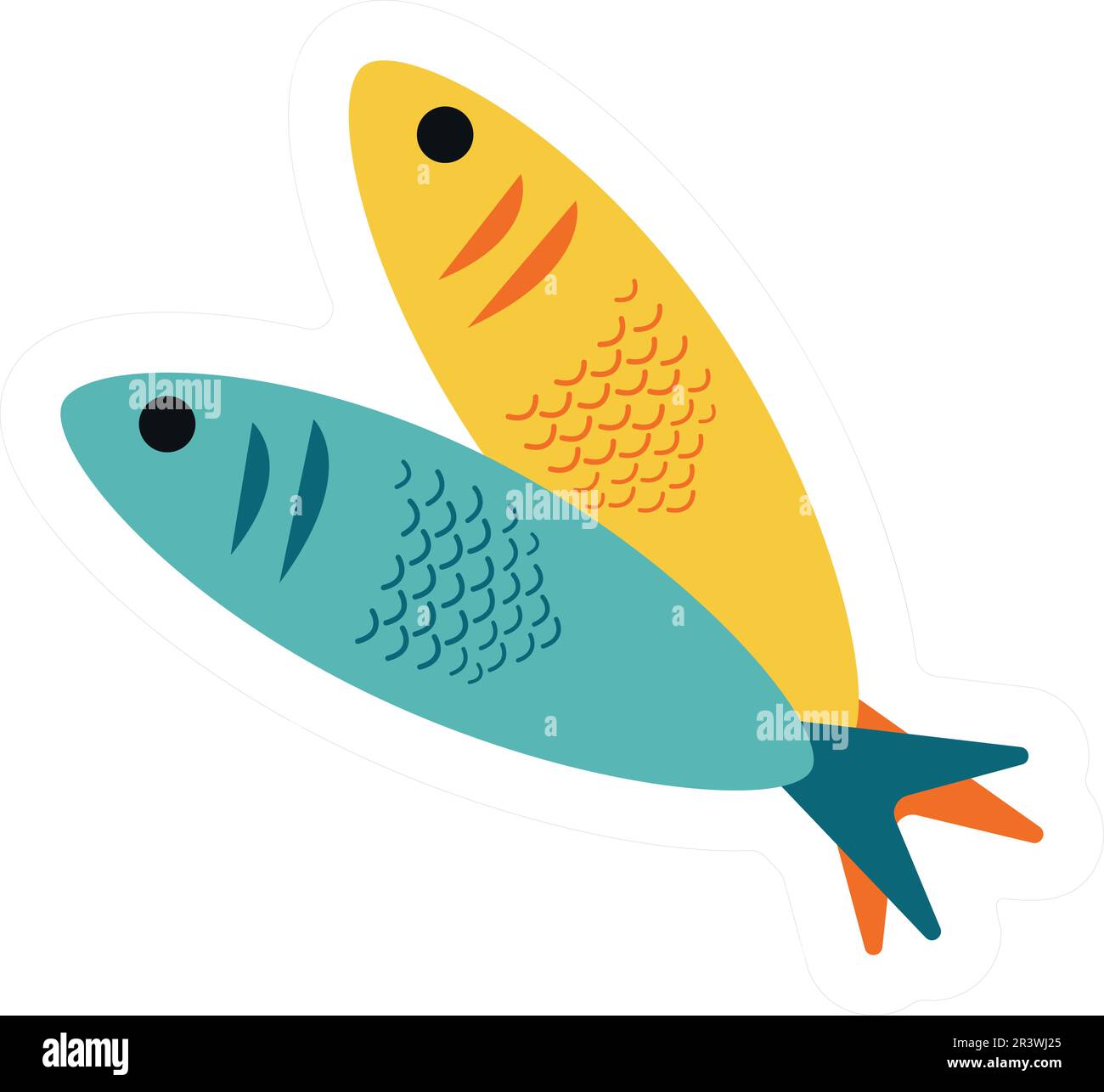 Simple autocollant de poisson isolé sur fond blanc Illustration de Vecteur