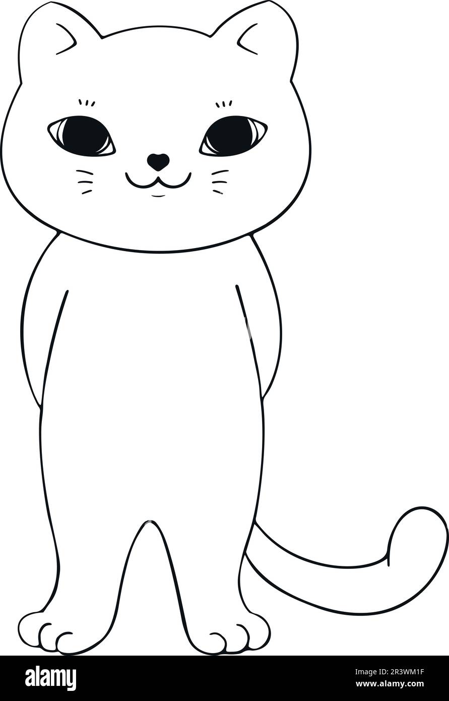 Dessin à la main, dessin animé, contour de chat isolé sur fond blanc. Chat dessiné à la main. Esquisse. Art vectoriel Illustration de Vecteur
