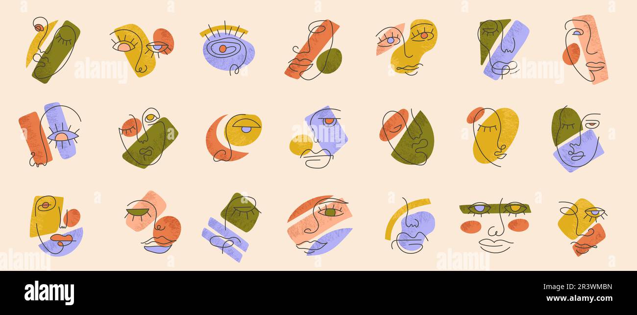 Grand ensemble de formes abstraites de visages divers Illustration de Vecteur