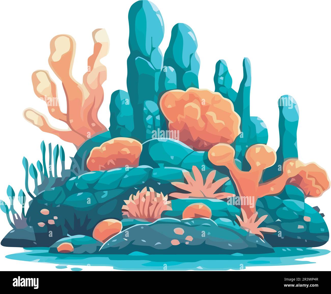 Paysage sous-marin avec cora et algues Illustration de Vecteur