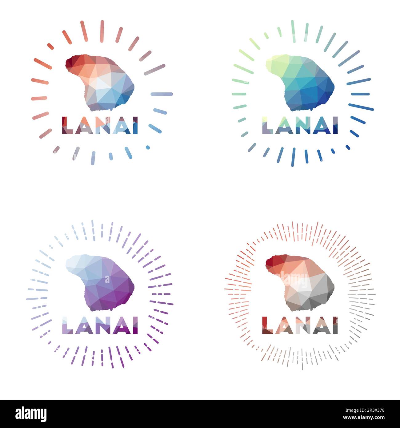 Lanai bas poly Sunburst set. Logo de l'île en style polygonal géométrique. Illustration vectorielle. Illustration de Vecteur