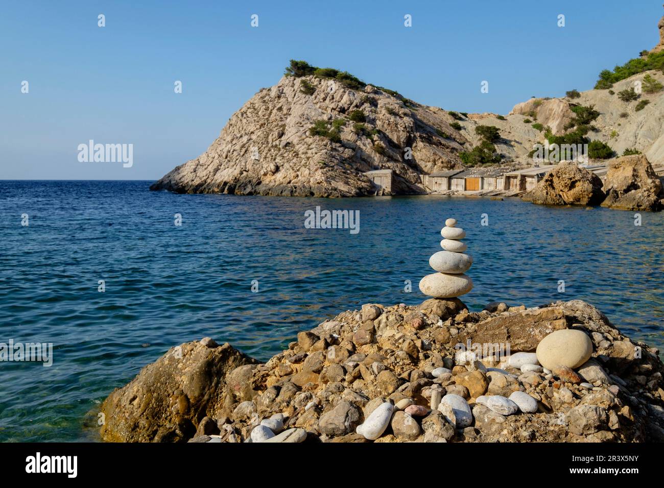 Es Portitxol, Municipio de Sant Joan de LabritjaIbiza, Iles Baléares, Espagne. Banque D'Images