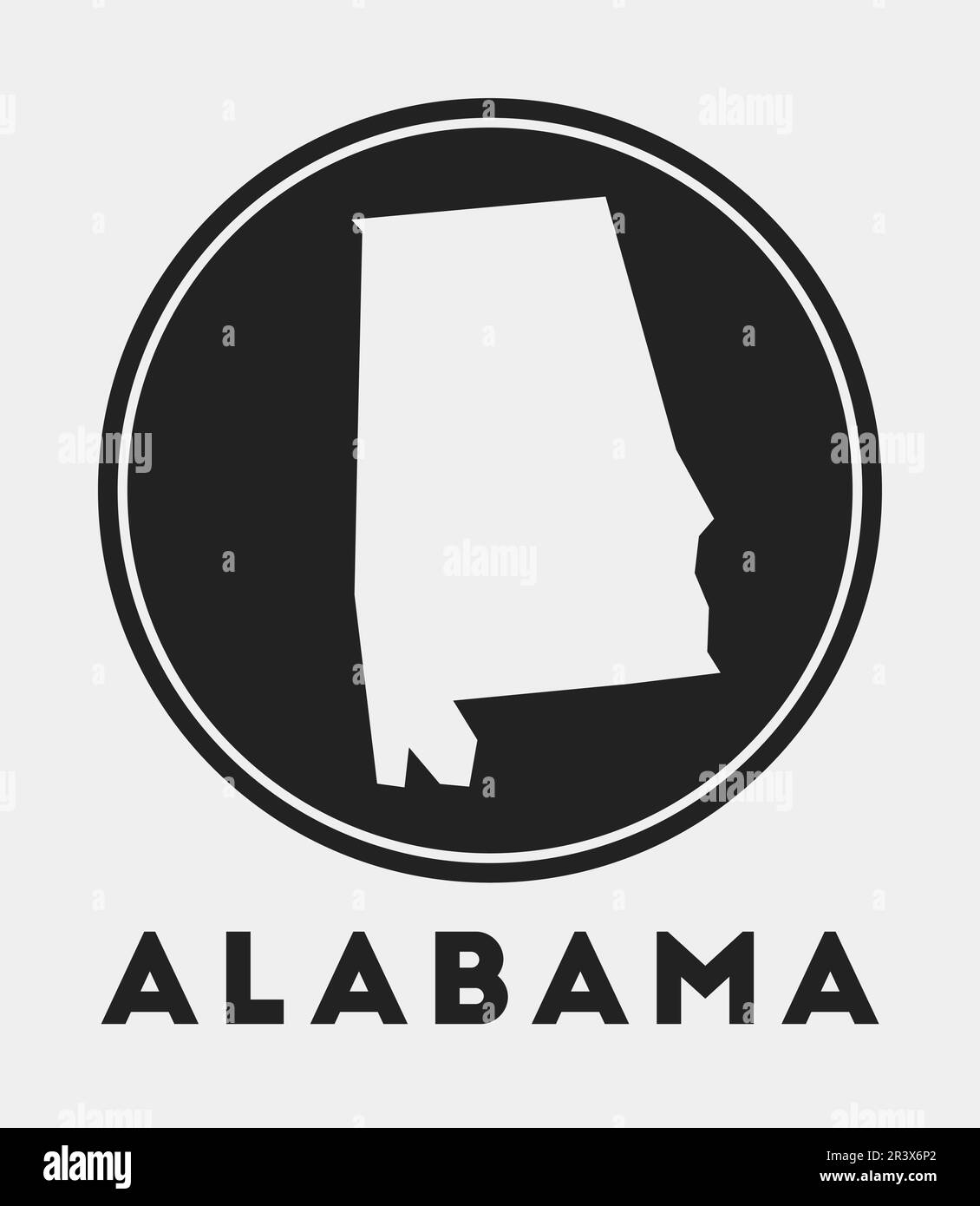 Icône Alabama. Logo rond avec carte d'état et titre. Badge Alabama élégant avec carte. Illustration vectorielle. Illustration de Vecteur