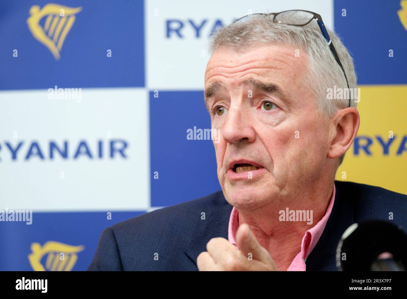 Belgique le 2022/09/07: Michael O'Leary, PDG de Ryanair, s'adressant aux médias pour annoncer que la compagnie aérienne n'offrira pas de vols à partir de Zaventem ce winte Banque D'Images