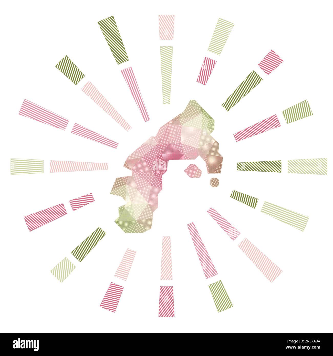 Le soleil de Water Island. Faible rayure de polyrayons et carte de l'île. Illustration vectorielle puissante. Illustration de Vecteur