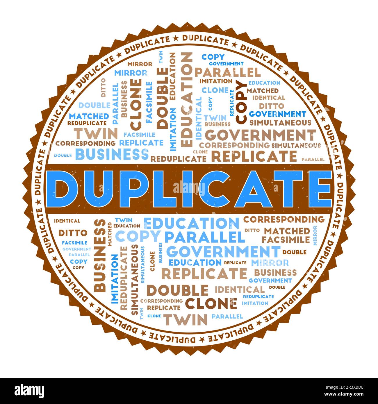 Image Word dupliquée. Dupliquer le concept avec des nuages de mots et du texte rond. Belles couleurs et texture grunge. Illustration vectorielle puissante. Illustration de Vecteur