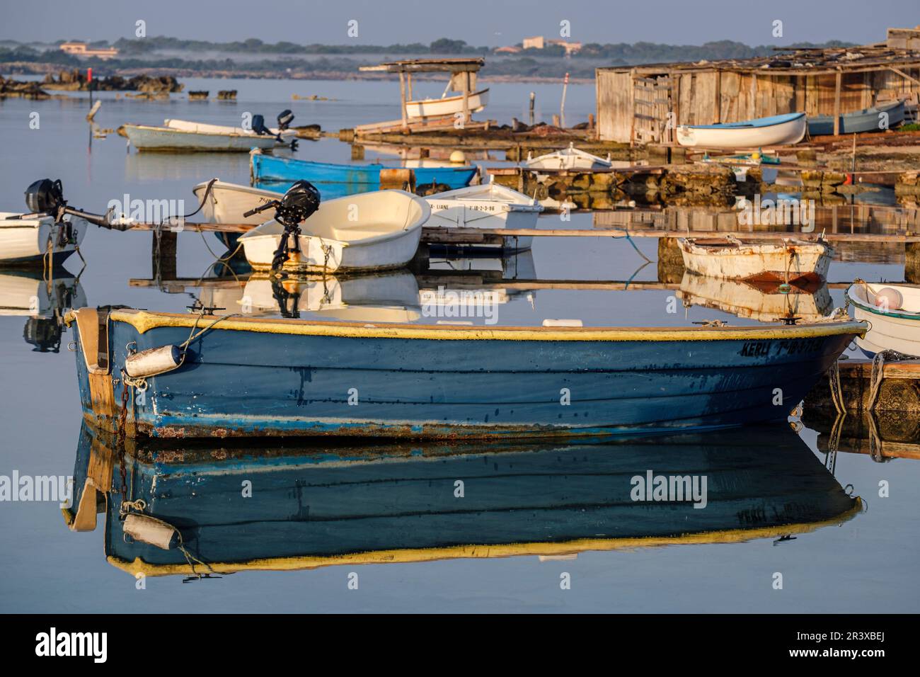 Estany des Peix, Formentera, Iles Pitiusa, Communauté des Baléares, Espagne. Banque D'Images