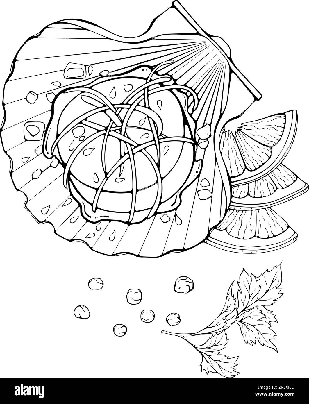 Art de la ligne de nourriture de mer de pétoncle Illustration de Vecteur
