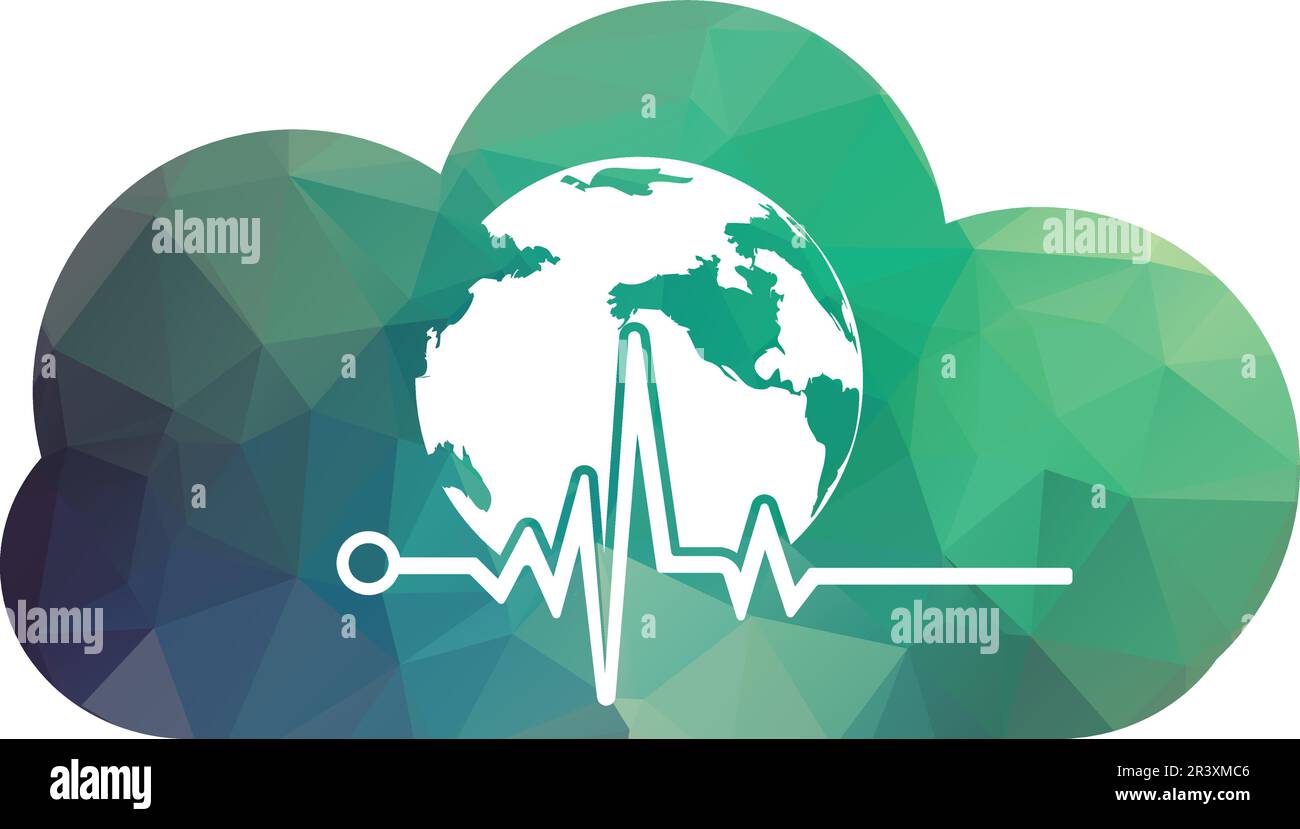 Icône représentant un logo globe-Vector Pulse. Cardiogramme de pouls et logo Globe Icon Vector. Icône globe terrestre avec battement de coeur. Illustration de Vecteur