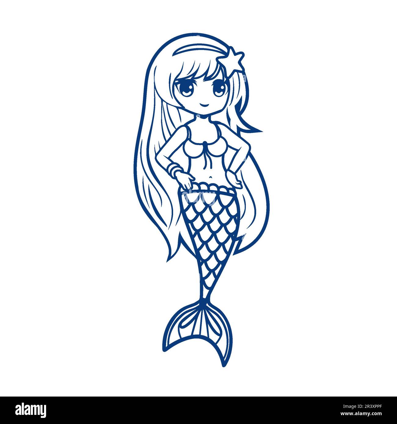 Jolie petite sirène pour un motif sur fond blanc. Petit livre de coloriage de sirène, contour blanc sur fond blanc. Illustration vectorielle en manga an Illustration de Vecteur