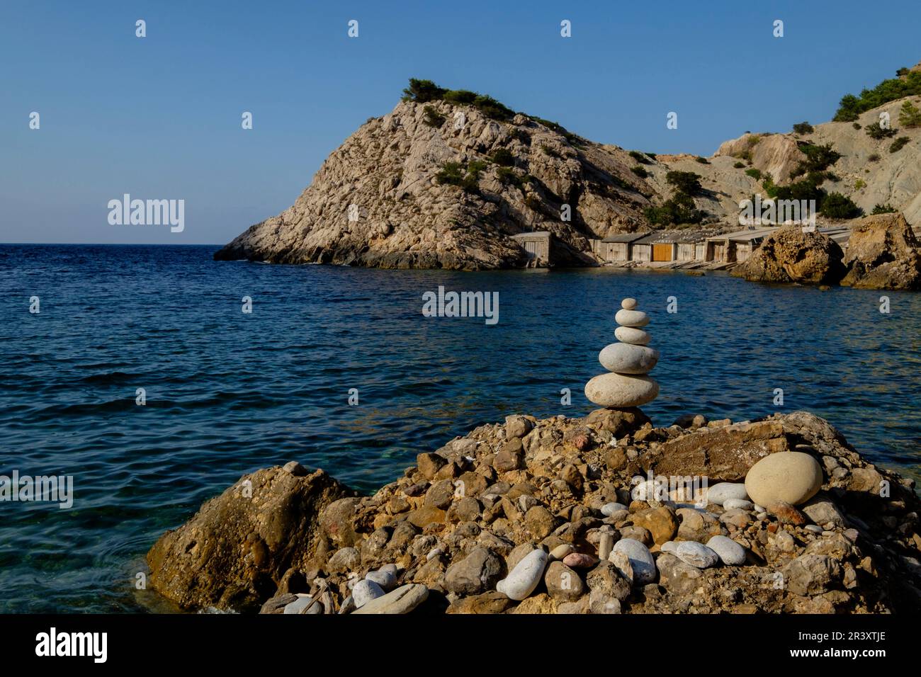 Es Portitxol, Municipalité de Sant Joan de LabritjaIbiza, Iles baléares, Espagne. Banque D'Images