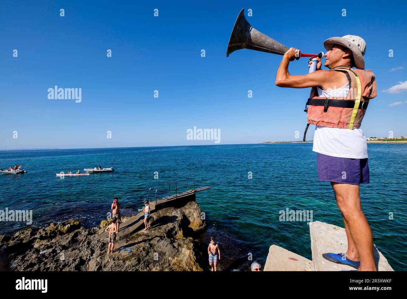 La production annuelle de pirogues,fêtes, Sa Rapita, Campos, Majorque, Îles Baléares, Espagne, Europe. Banque D'Images