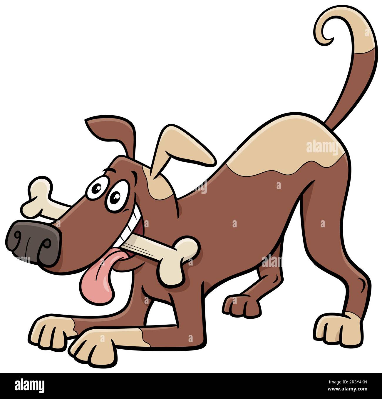 Personnage de chien ludique à pois avec os de chien Banque D'Images