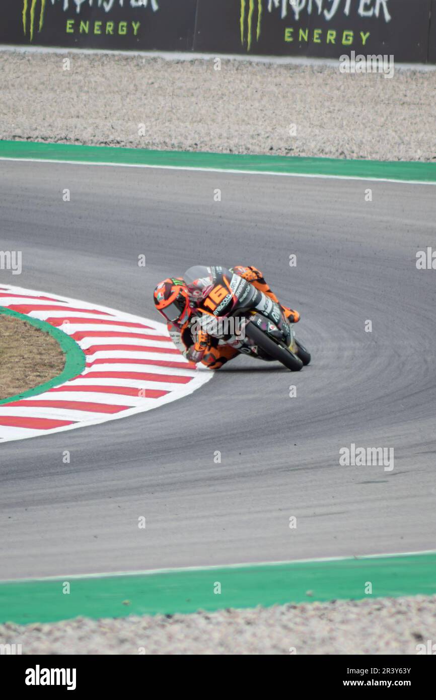 MONTMELLO, ESPAGNE-4 JUIN 2021 : Andrea Migno sur sa Honda NSF250RW #16 (équipe de tireurs d'élite de Rivacold), Championnat du monde 2021 Moto3 Banque D'Images
