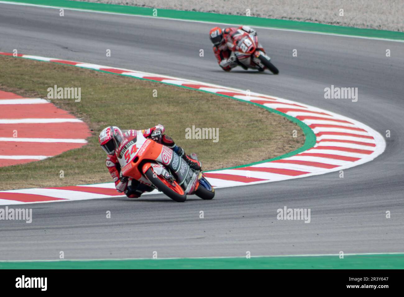 MONTMELLO, ESPAGNE-4 JUIN 2021: Riccardo Rossi sur son #54 KTM RC250GP (BoE Owlride), Championnat du monde 2021 Moto3 Banque D'Images