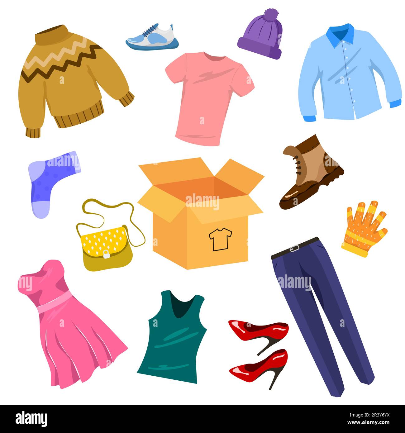 Vêtements utilisés pour le don ou le recyclage de l'ensemble d'illustrations vectorielles Illustration de Vecteur