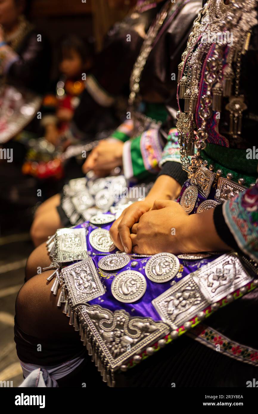 Robe des femmes de la minorité de Dong à Guizhou, Chine Banque D'Images