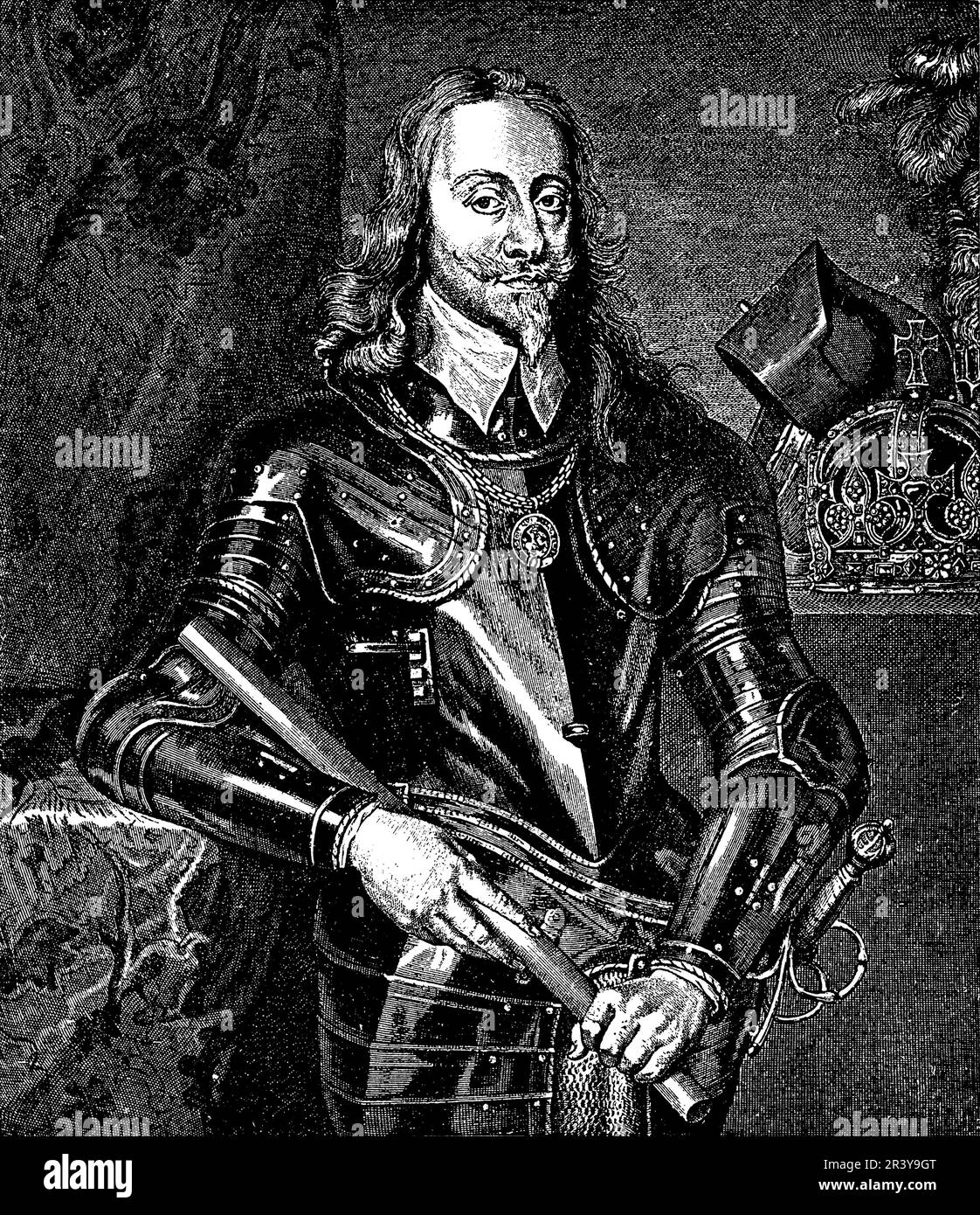 Charles I était un roi anglais de 17th-siècle qui a gouverné de 1625 à 1649. Il croyait au droit divin des rois et luttait pour affirmer son autorité sur le Parlement, ce qui a conduit à une guerre civile et finalement à son exécution. Son règne a connu des troubles religieux et politiques importants, notamment la montée du puritanisme et l'émergence du Commonwealth anglais. On se souvient de lui pour son patronage des arts, y compris les œuvres de Rubens et de Van Dyck. Banque D'Images