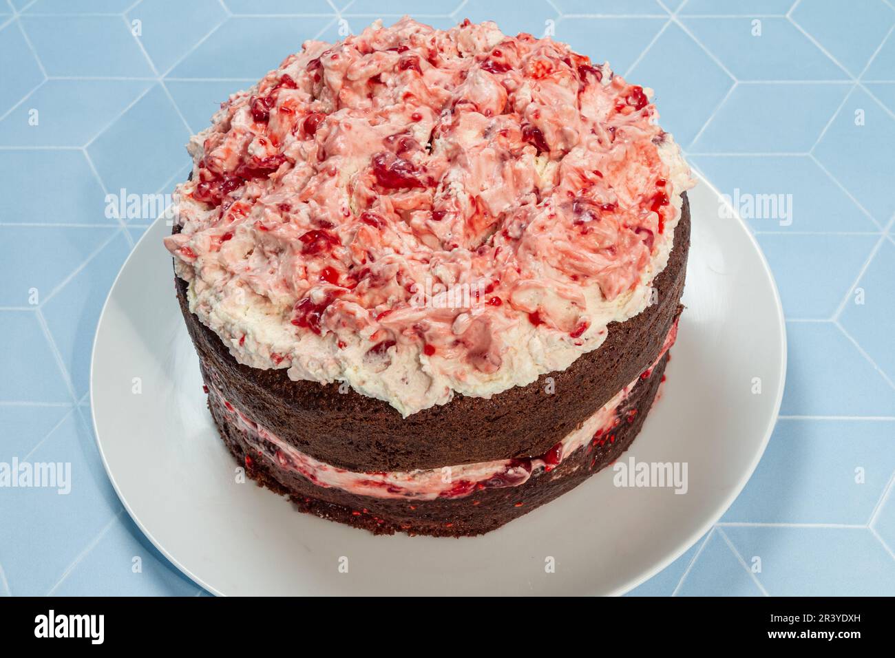 Gâteau d'anniversaire au chocolat et à la framboise Banque D'Images